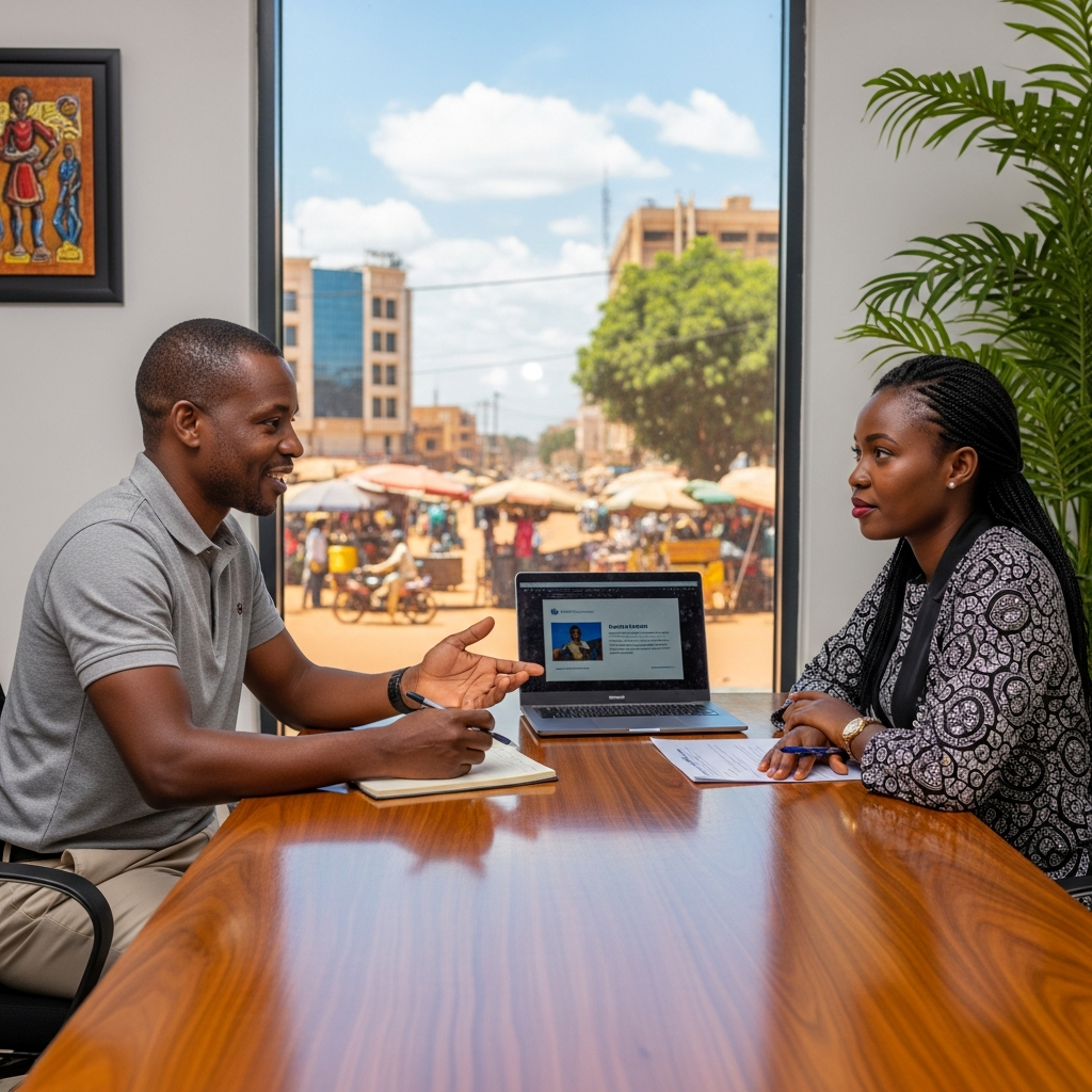 Équipe africaine diversifiée en session de coaching professionnel